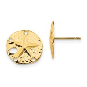 14k Yellow Gold Madi K Sand Dollar Post Earrings 12mm high  X 10mm wide